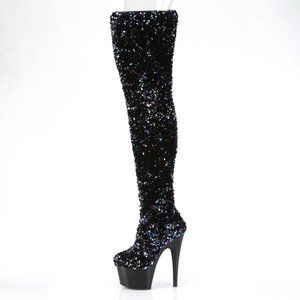 Sequin Platform Heel Thigh High Boots